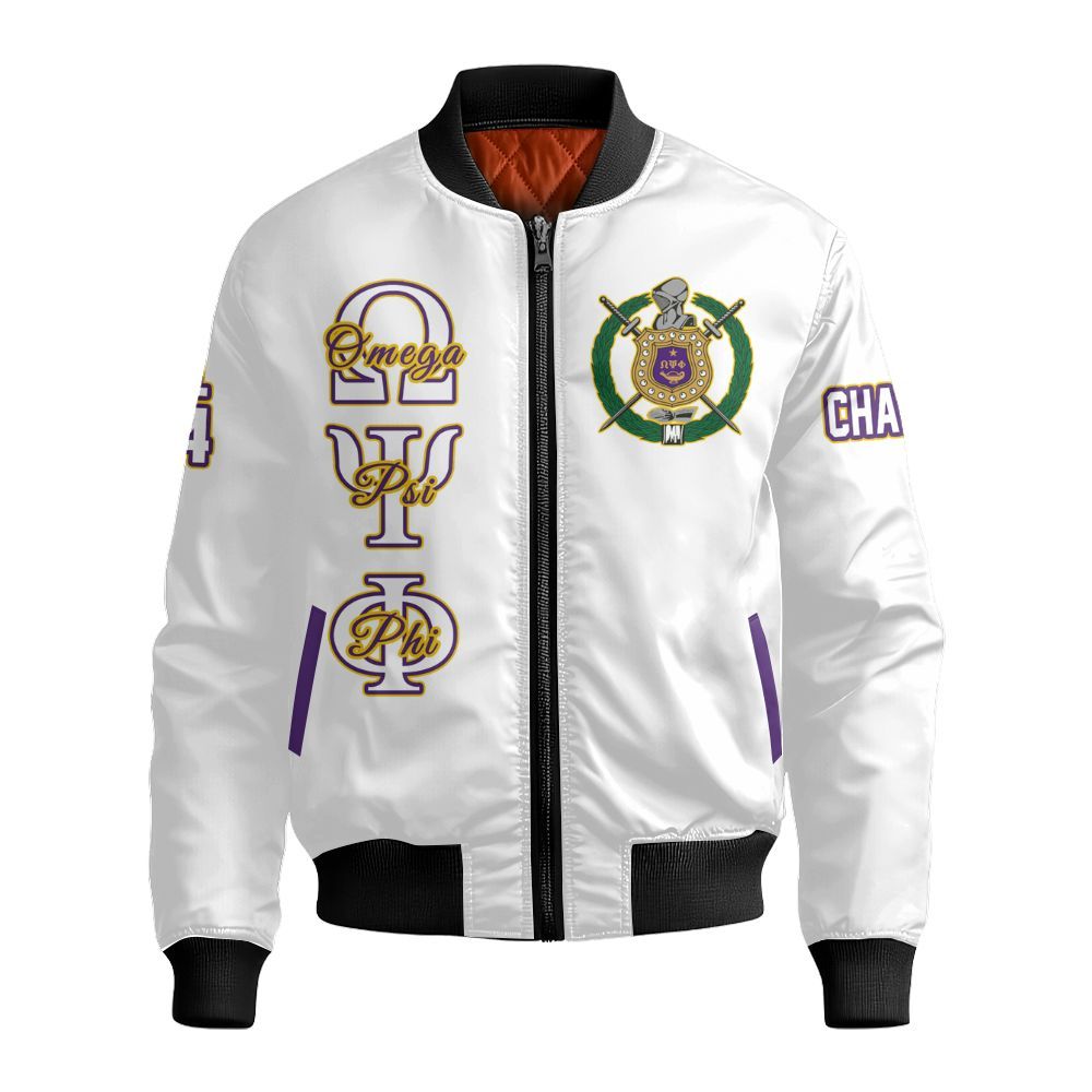 Ireishprint ΩΨΦ Custom Chapter Shirt, Personalized White Shirt ΩΨΦ Fraternity Bomber Jacket
