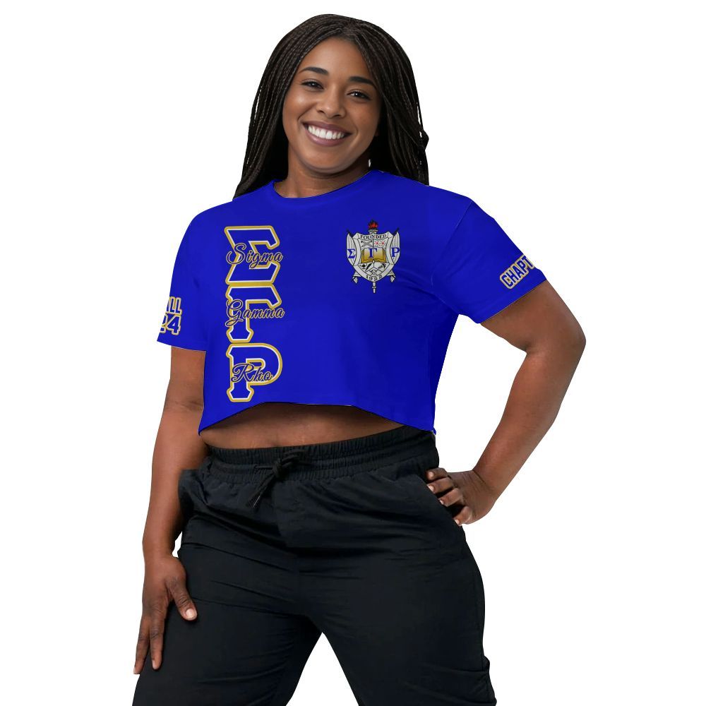 Ireishprint Sigma Gamma Rho Custom Chapter Crop Shirt, Personalized Royal Blue Sigma Gamma Rho Sorority Crop Top 3D