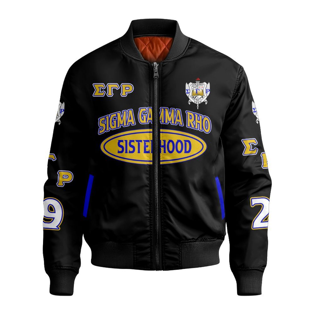 Ireishprint Sigma Gamma Rho Bomber Jacket, Sisterhood Crew Black Bomber Jacket Sigma Gamma Rho Sorority Bomber Jacket