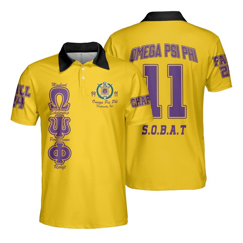 Ireishprint ΩΨΦ Custom Chapter Polo Shirt, Personalized Yellow Polo Shirt ΩΨΦ Fraternity Polo Shirt