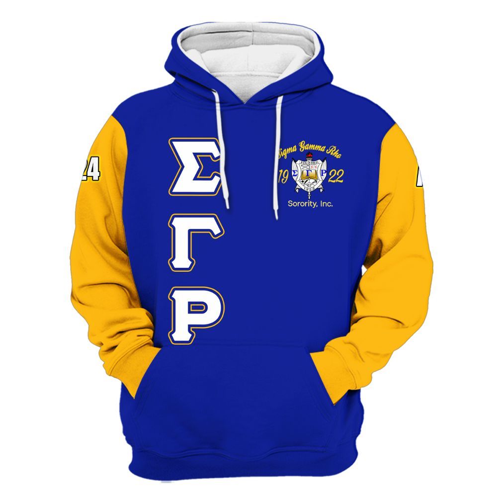 Ireishprint Sigma Gamma Rho Custom Chapter Shirt, RHoyal Pretty Blue Mix Gold Style 1922 Sorority Hoodie