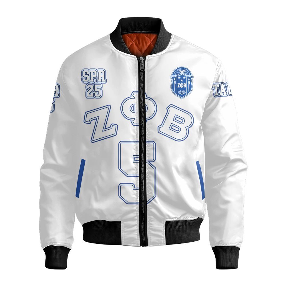 Ireishprint Zeta Phi Beta Custom Chapter, Personalized Your Own Z Phi B White Varsity Jacket 1920 Zeta Phi Beta Sorority Bomber Jacket