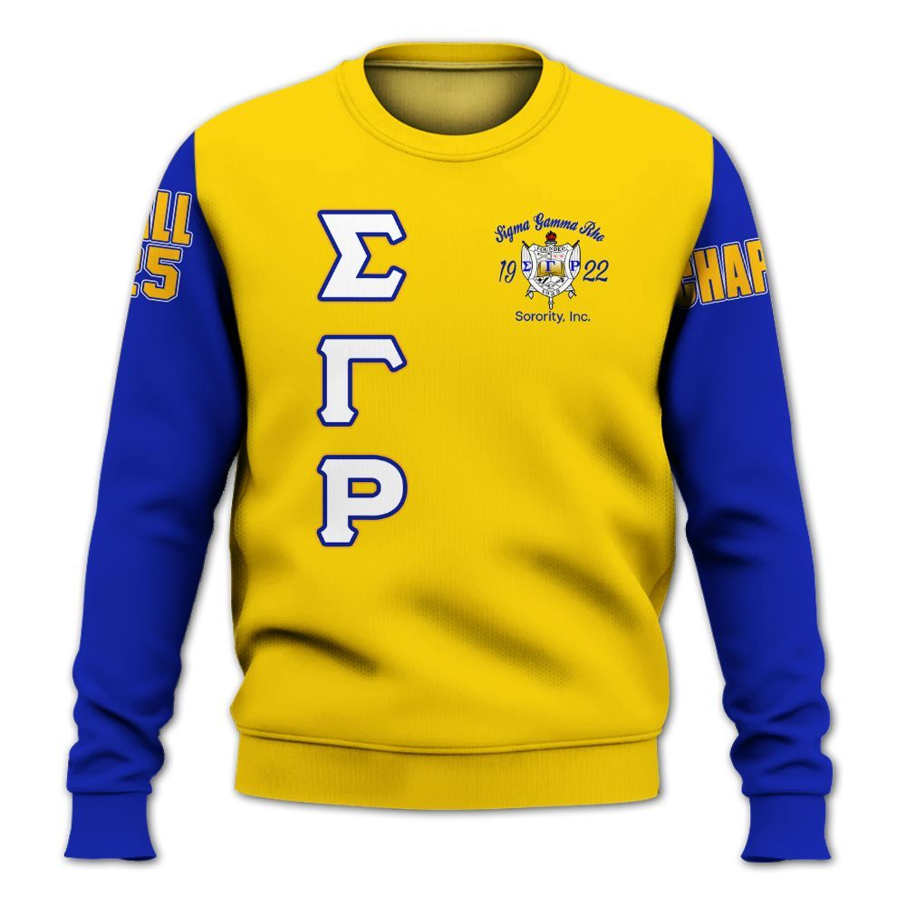Ireishprint Sigma Gamma Rho Custom Chapter Shirt, Gold Duo RHoyal Blue Style 1922 Sorority Sweatshirt