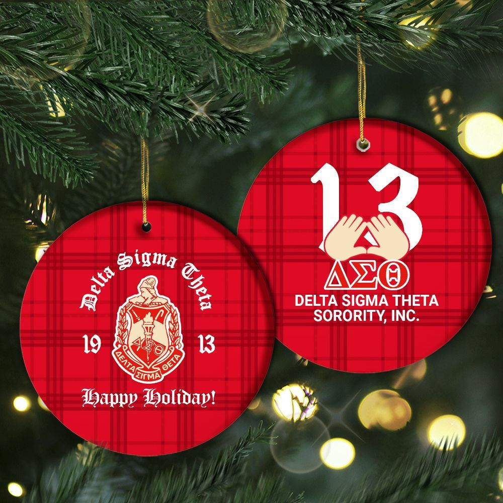 Ireishprint Delta Sigma Theta Ceramic Ornament, Handsign Inspired Delta Crimson Red Christmas Ornament