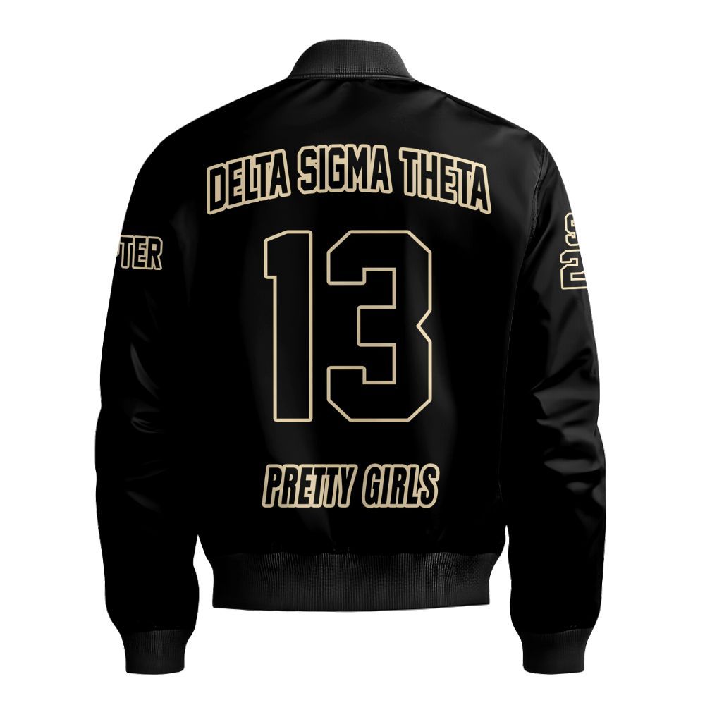 Ireishprint Delta Sigma Theta Custom Chapter Shirt, Personalized Black Cream Shirt Delta Sigma Theta Sorority Bomber Jacket