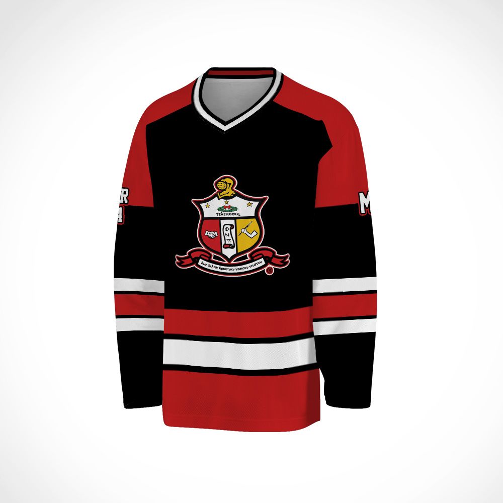 Ireishprint ΚΑΨ Custom Chapter Hockey Jersey, Kimson Red Mix Black Simple Style 1911 Fraternity Hockey Jersey