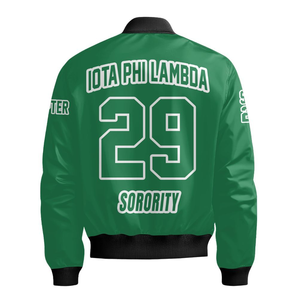 Ireishprint Iota Phi Lambda Custom Chapter Varsity Jacket, Personalized Emerald Green Varsity Jacket Iota Phi Lambda Sorority Bomber Jacket