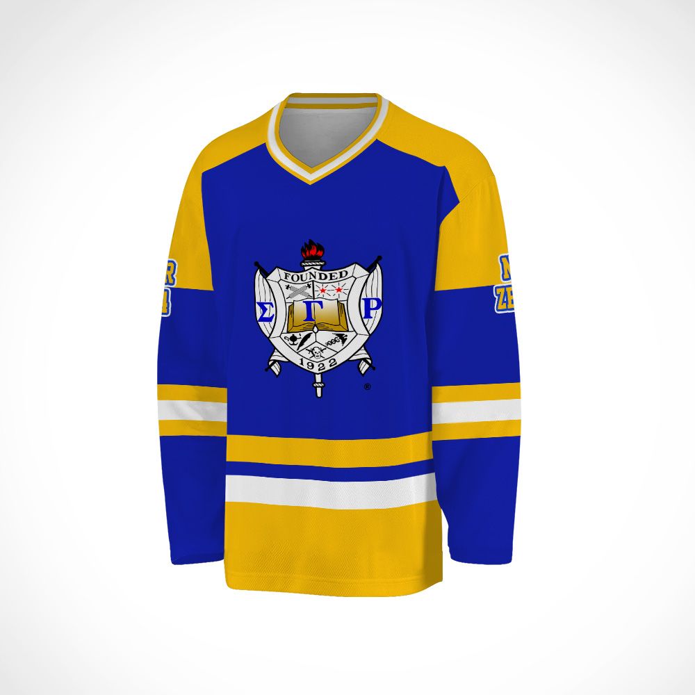 Ireishprint Sigma Gamma Rho Custom Chapter Hockey Jersey, Royal Blue Duo Gold Simple Style 1922 Sorority Hockey Jersey