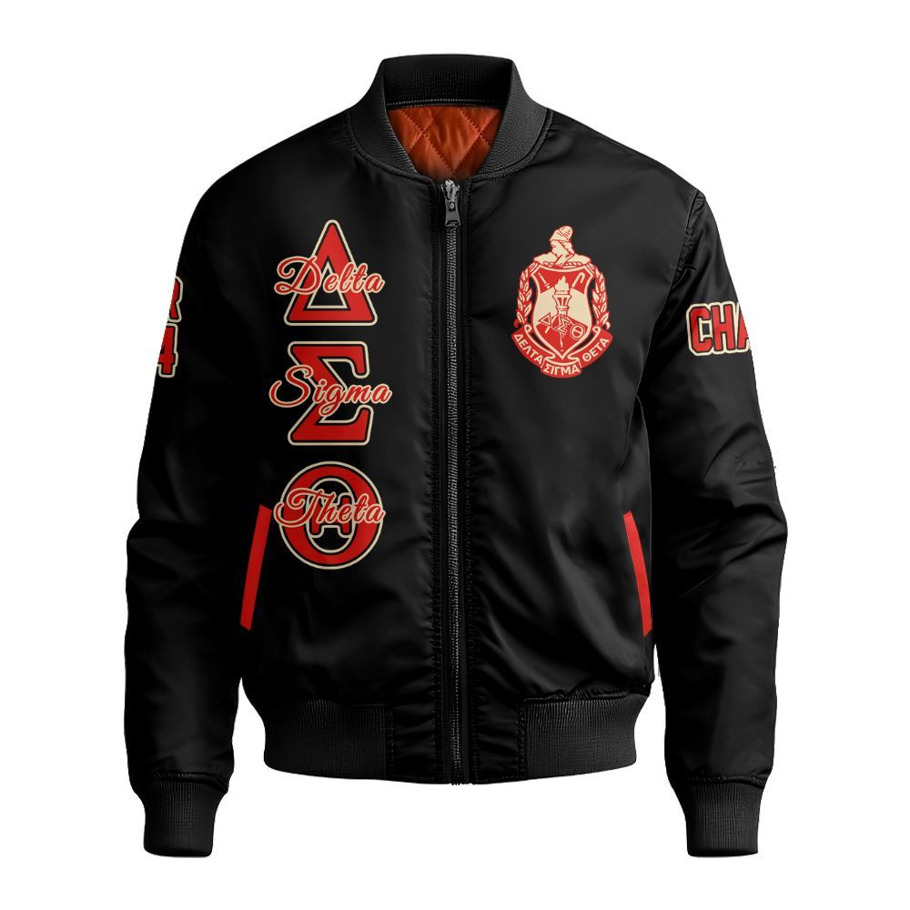 Ireishprint Delta Sigma Theta Custom Chapter Bomber Jacket, Personalized Elephant HandSign Black Jacket Delta Sigma Theta Sorority Bomber Jacket
