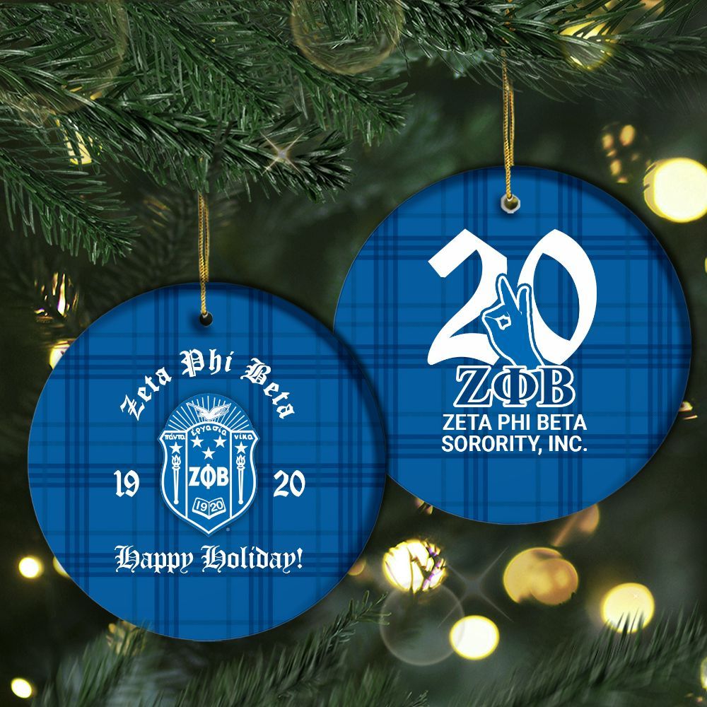 Ireishprint Zeta Phi Beta Ceramic Ornament, Z Blue P Handsign Inspired 1920 Sorority Ceramic Xmas Ornament