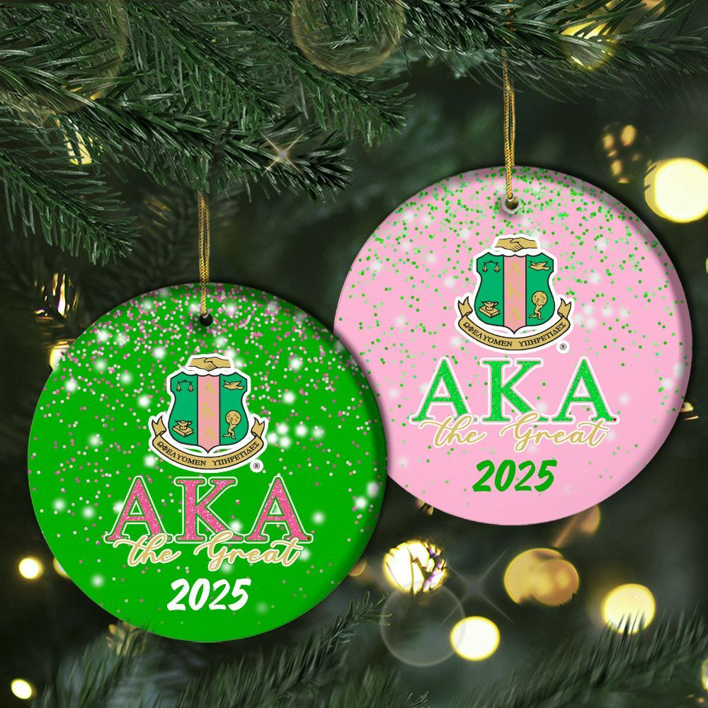 Ireishprint Custo Name A.K.A Ceramic Ornament, Pink Duo Apple Green Xmas Glitter Ornament