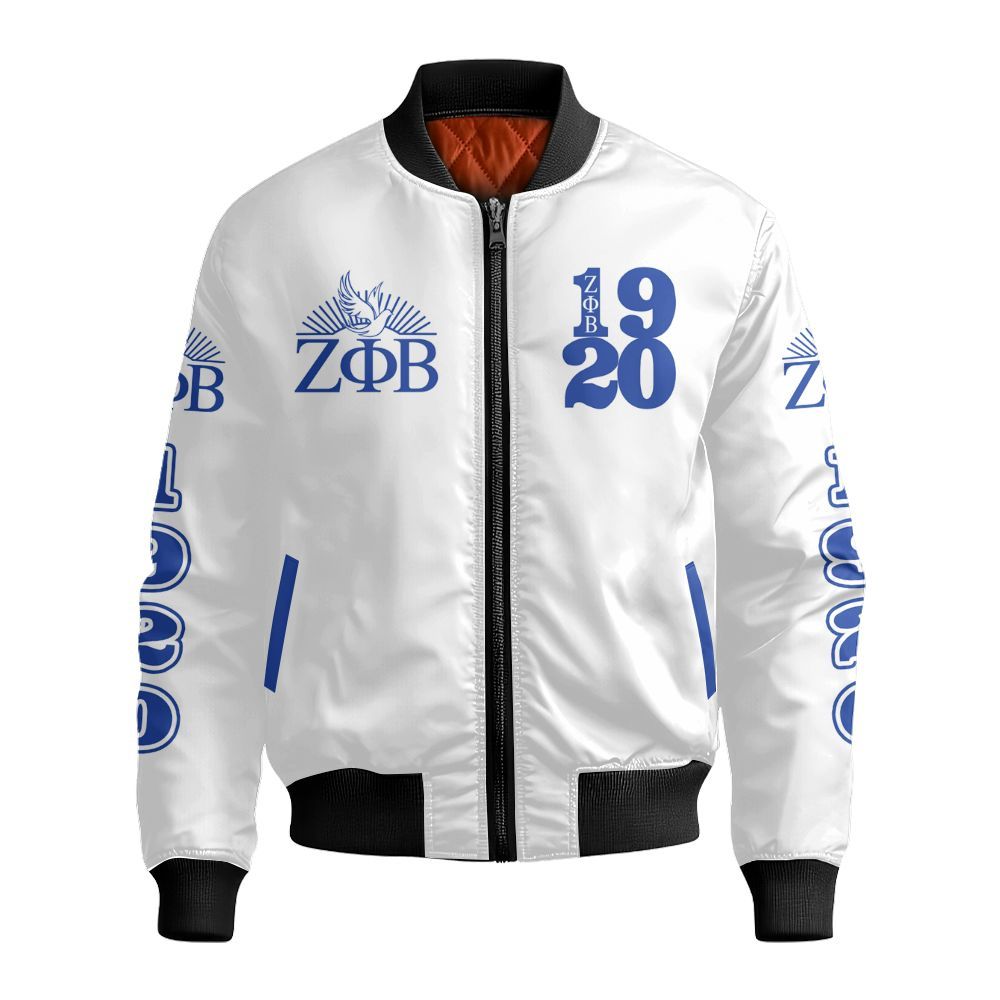 Ireishprint Zeta Phi Beta Bomber Jacket, Dove White Z Phi B Jacket Zeta Phi Beta Sorority Bomber Jacket