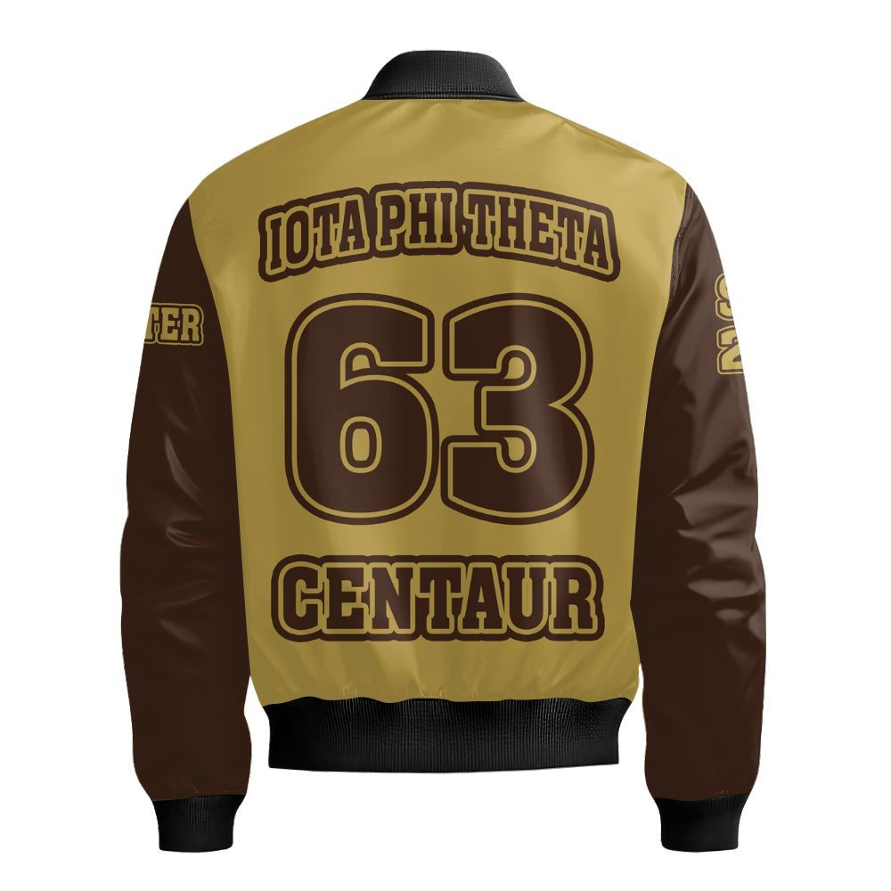 Ireishprint Iota Phi Theta Custom Chapter Shirt, Personalized Charcoal Brown Sleeves Gilded Gold Shirt Iota Phi Theta Fraternity Bomber Jacket