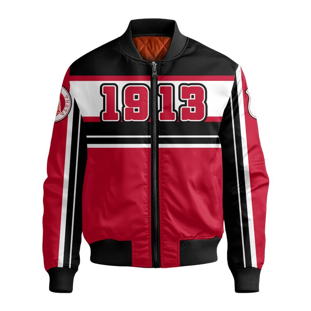 Ireishprint Delta Sigma Theta Bomber Jacket, Black Deltas Crimson Racing Syle 1913 Sorority Bomber Jacket