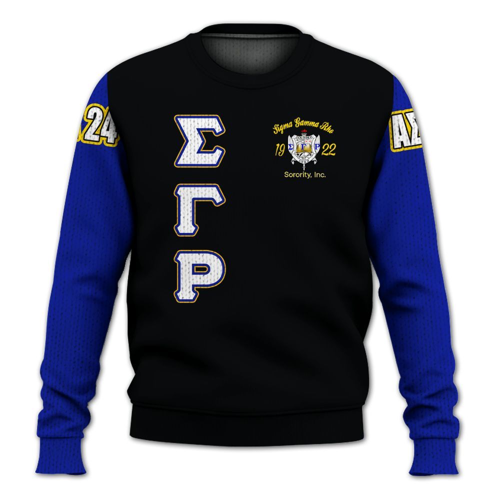 Ireishprint Sigma Gamma Rho Custom Chapter Shirt, RHoyal Pretty Black Mix Gold Style 1922 Sorority Knitted Sweater
