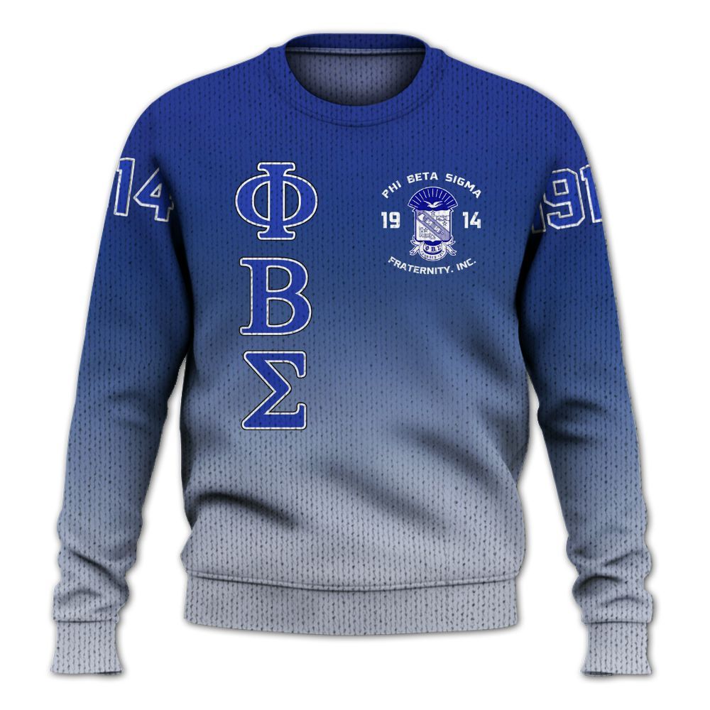 Ireishprint ΦΒΣ Shirt, ΦΒΣ Lettered Gradient Royal Blue Style 1914 Fraternity Knitted Sweater