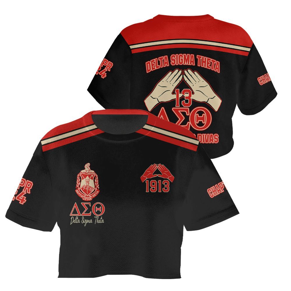 Ireishprint Delta Sigma Theta Custom Chapter Crop Shirt, Personalized Hand Sign Black Delta Sigma Theta Sorority Crop Top 3D