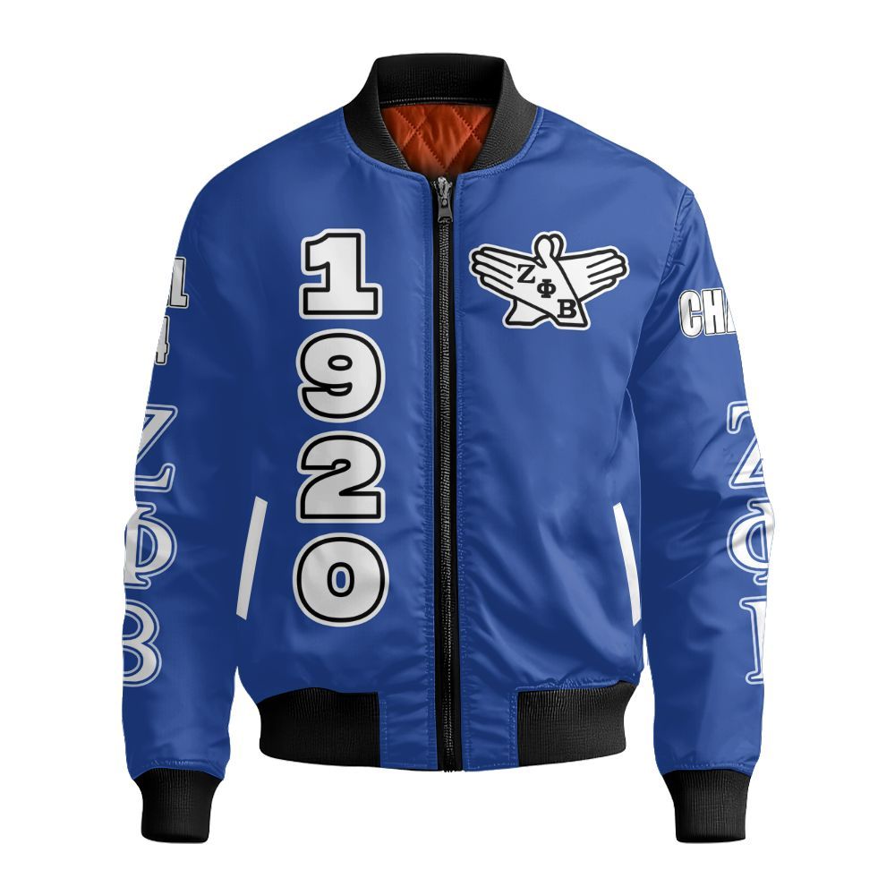 Ireishprint Zeta Phi Beta Custom Line Crossing Jacket, Personalized Blue Gilter Style Z Phi B Jacket 1920 Zeta Phi Beta Sorority (2) Bomber Jacket