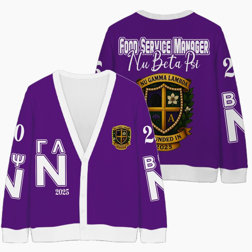 Ireishprint Nu Gamma Lambda Cardigan, Purple Nu Gamma Lambda Sorority Knitted Cardigan