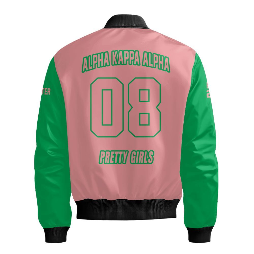 Ireishprint A.K.A Custom Chapter Crop Shirt, Personalized Salmon Pink Mix Apple Green Sorority Bomber Jacket