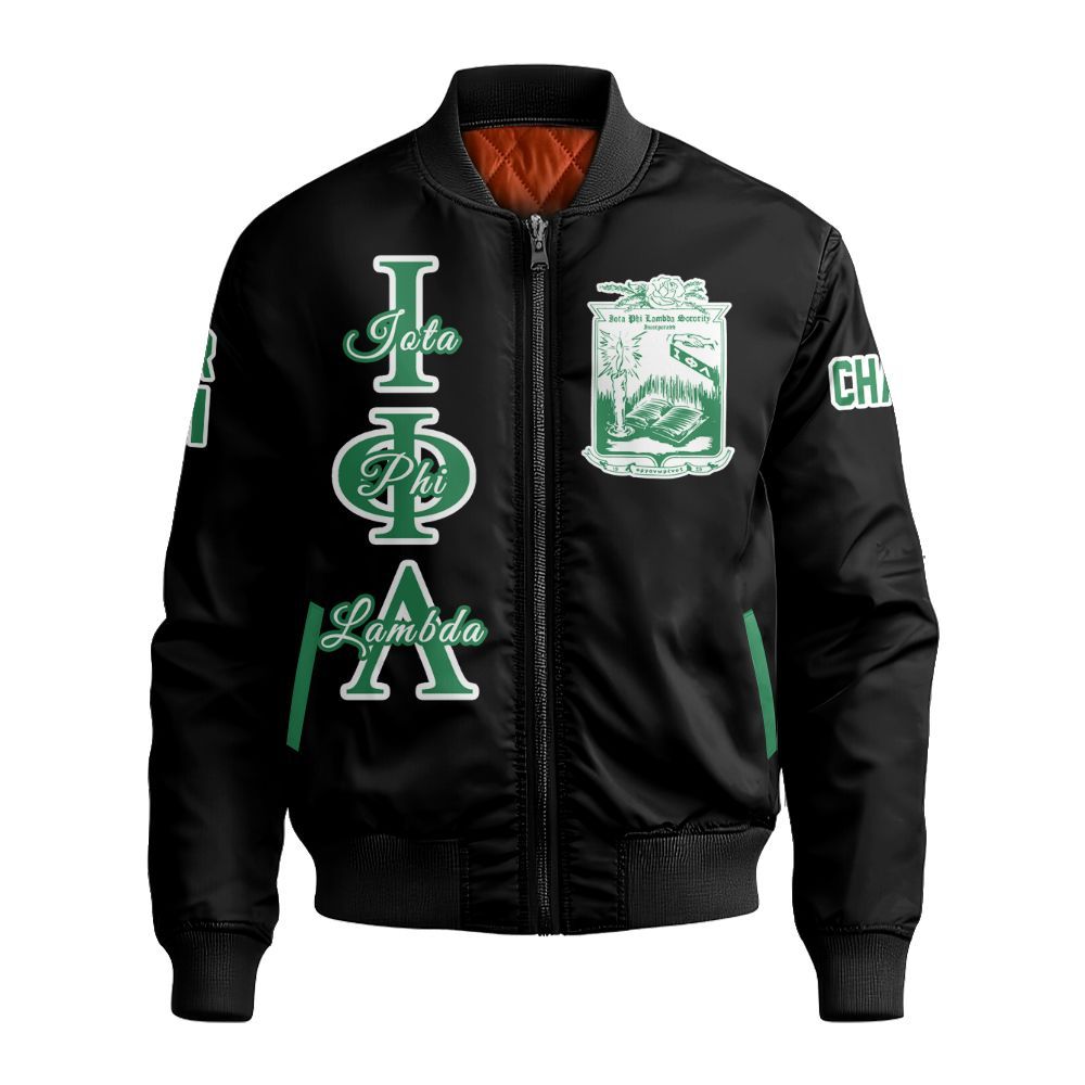 Ireishprint Iota Phi Lambda Custom Chapter Varsity Jacket, Personalized Black Varsity Jacket Iota Phi Lambda Sorority Bomber Jacket