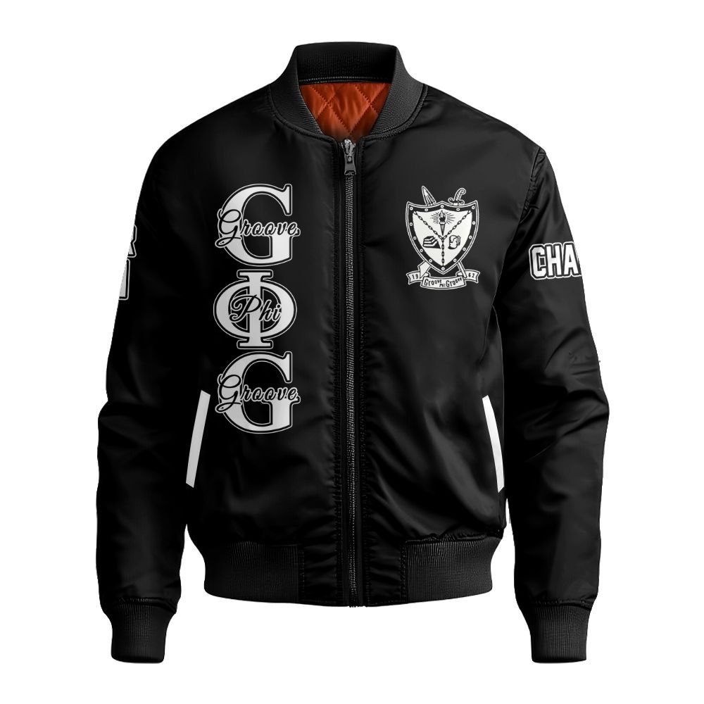 Ireishprint Groove Phi Groove Custom Line Crossing Jacket, Personalized Black Jacket Groove Phi Groove Fraternity Bomber Jacket