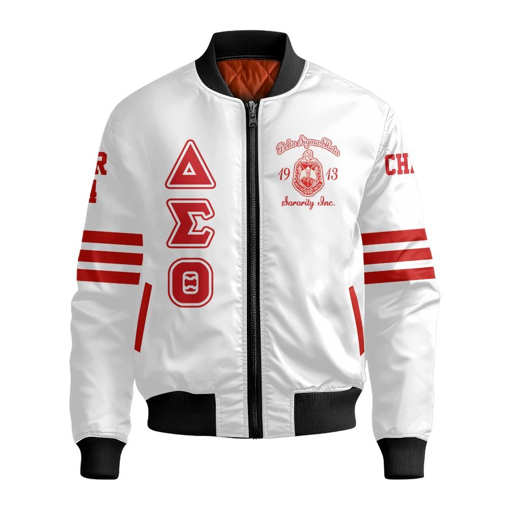 Ireishprint Delta Sigma Theta Custom Chapter Cardigan, Delta Sigma Theta Line Sleeve White Cardigan 1913 Sorority Bomber Jacket