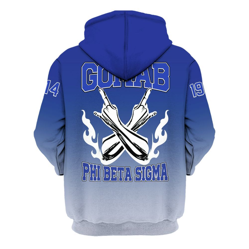Ireishprint Phi Beta Sigma Shirt, ΦΒΣ Lettered Gradient Royal Blue Style 1914 Fraternity Hoodie