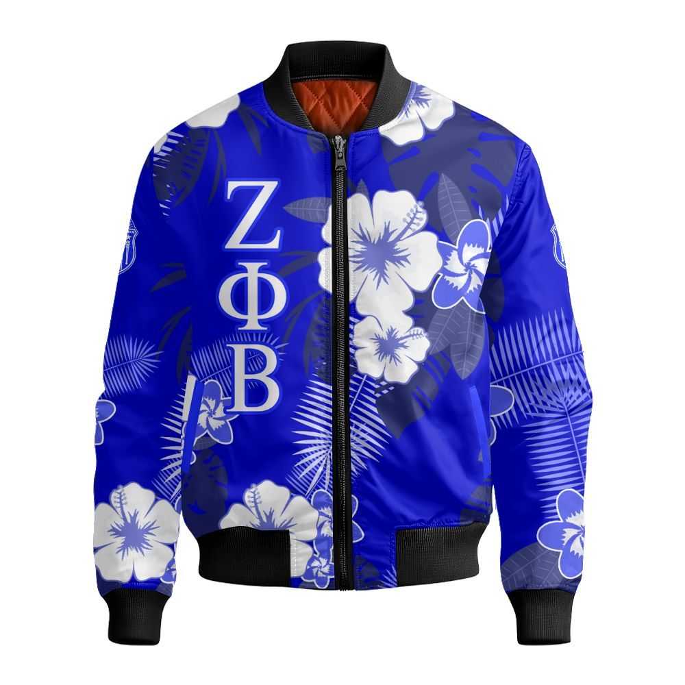 Ireishprint Zeta Phi Beta Hawaii Shirt, Hibiscus Flower Hawaii Shirt Zeta Phi Beta Sorority Bomber Jacket