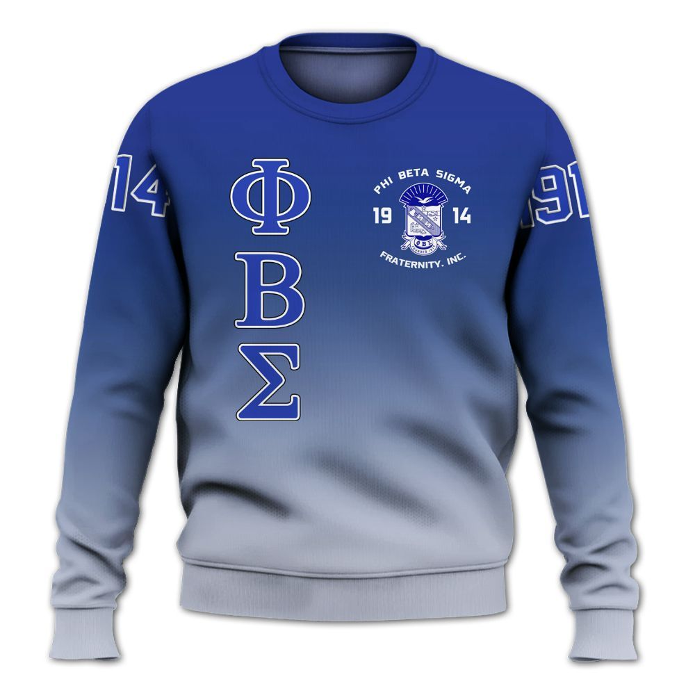 Ireishprint Phi Beta Sigma Shirt, ΦΒΣ Lettered Gradient Royal Blue Style 1914 Fraternity Sweatshirt