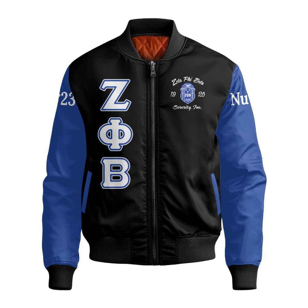 Ireishprint Zeta Phi Beta Custom Chapter Varsity Jacket, Blue Retro Style 1920 Sorority Bomber Jacket