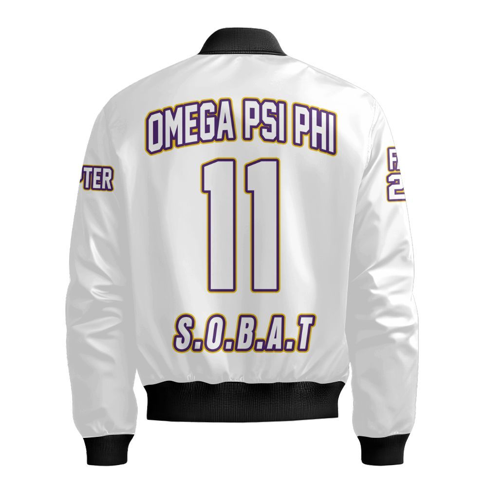 Ireishprint ΩΨΦ Custom Chapter Bomber Jacket, Personalized White Bomber Jacket ΩΨΦ Fraternity Bomber Jacket
