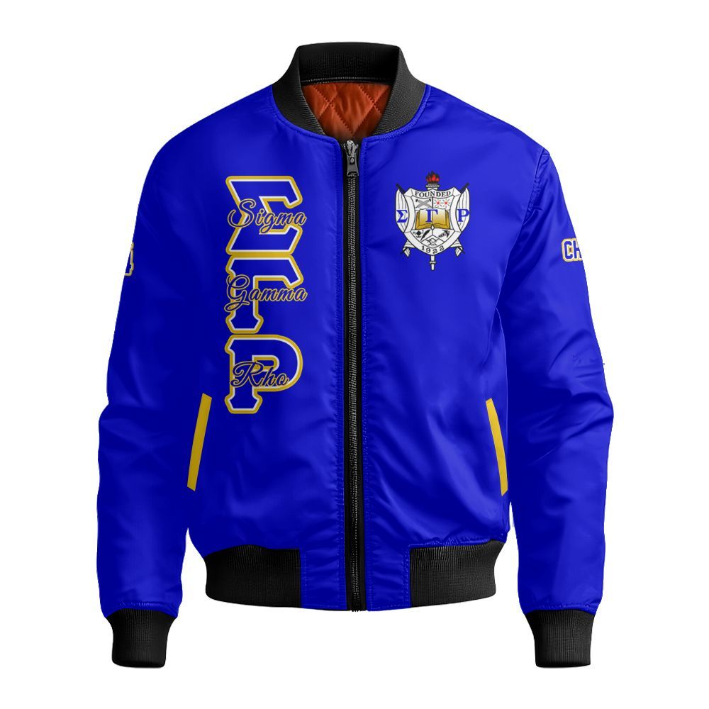 Ireishprint Sigma Gamma Rho Custom Chapter Crop Shirt, Personalized Royal Blue Sigma Gamma Rho Sorority Bomber Jacket