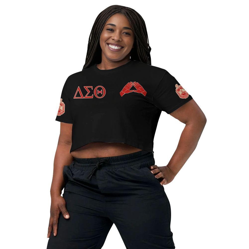 Ireishprint Delta Sigma Theta Custom Chapter Crop Shirt, Personalized Delta Elephant Hand Sign Black Delta Sigma Theta Sorority Crop Top 3D