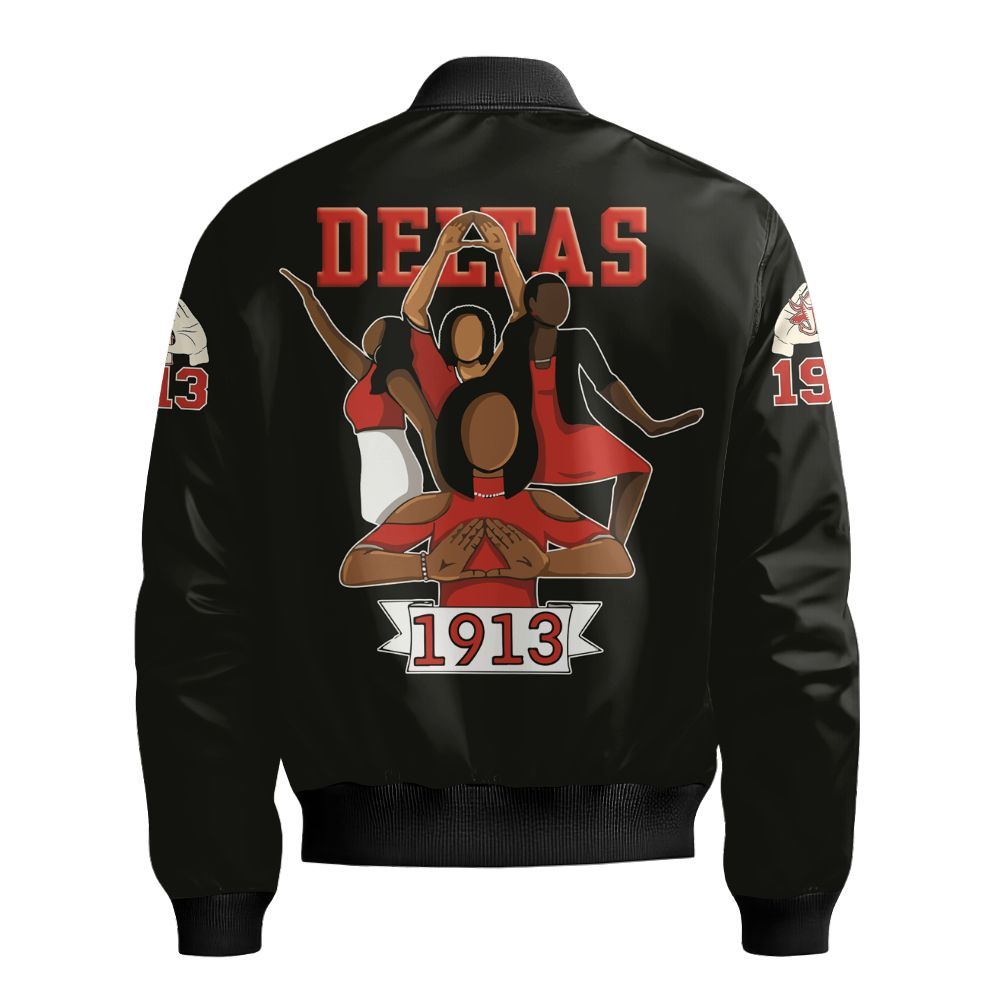 Ireishprint Delta Sigma Theta Off Shoulder Sweatshirt, Delta Sigma Theta Girls Handsign Sorority Bomber Jacket