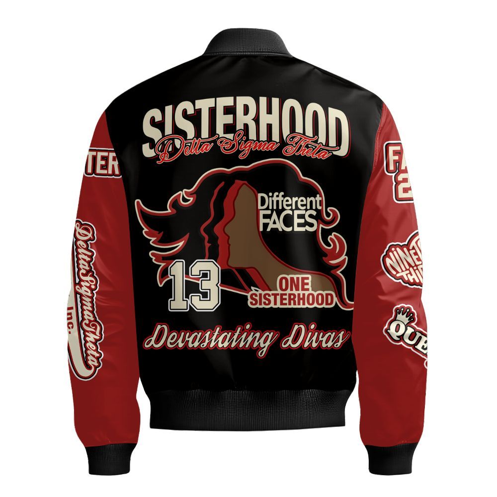 Ireishprint Delta Sigma Theta Custom Chapter Bomber Jacket, Delta Sigma Theta Sisterhood Black 1913 Sorority Bomber Jacket