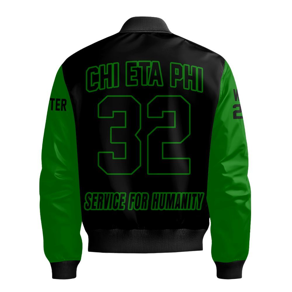 Ireishprint Chi Eta Phi Custom Chapter Shirt, Personalized Black Mix Pea Green Shirt Chi Eta Phi Sorority Bomber Jacket