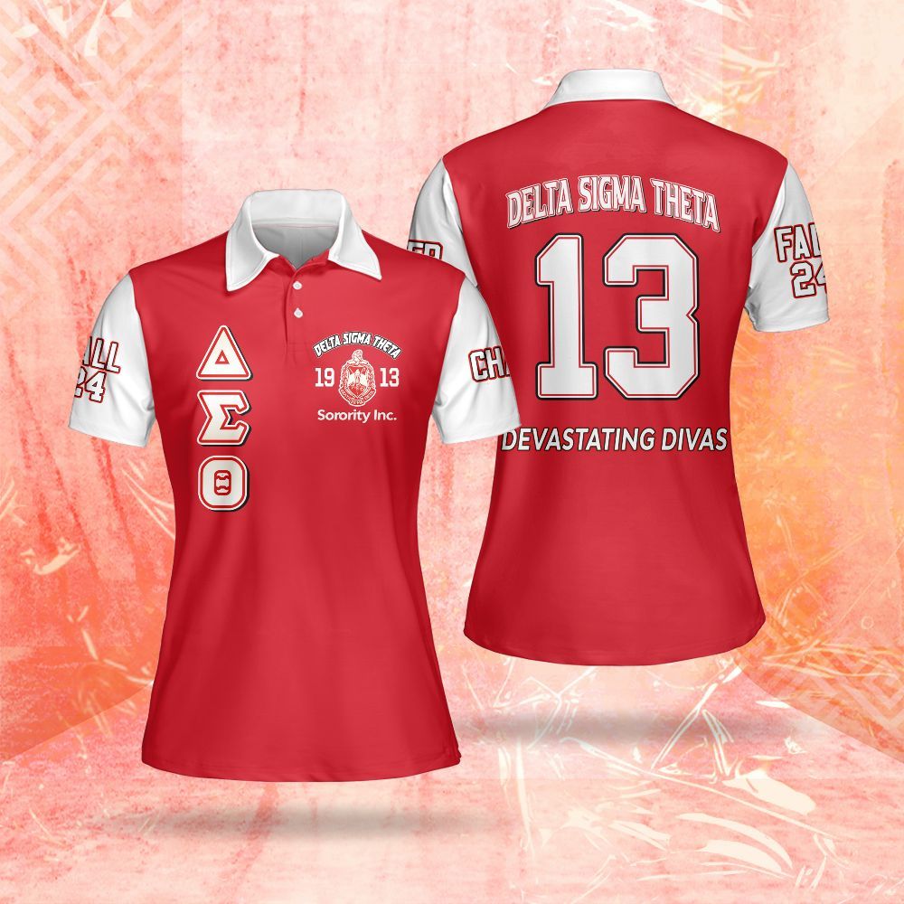 Ireishprint Delta Sigma Theta Custom Chapter Polo Shirt, Delta Sigma Theta Crimson Polo White Sleeve 1913 Sorority