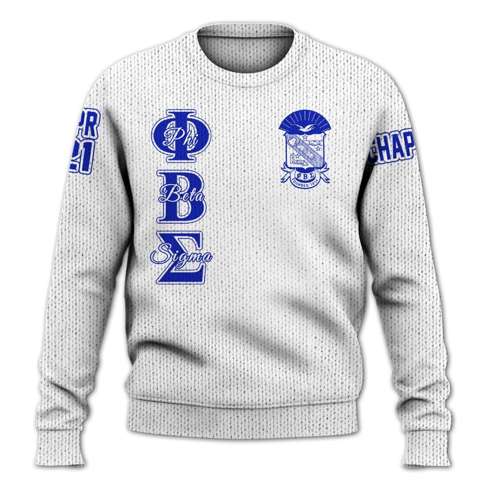 Ireishprint ΦΒΣ Custom Chapter Shirt, Personalized White Royal Blue Shirt ΦΒΣ Fraternity Knitted Sweater