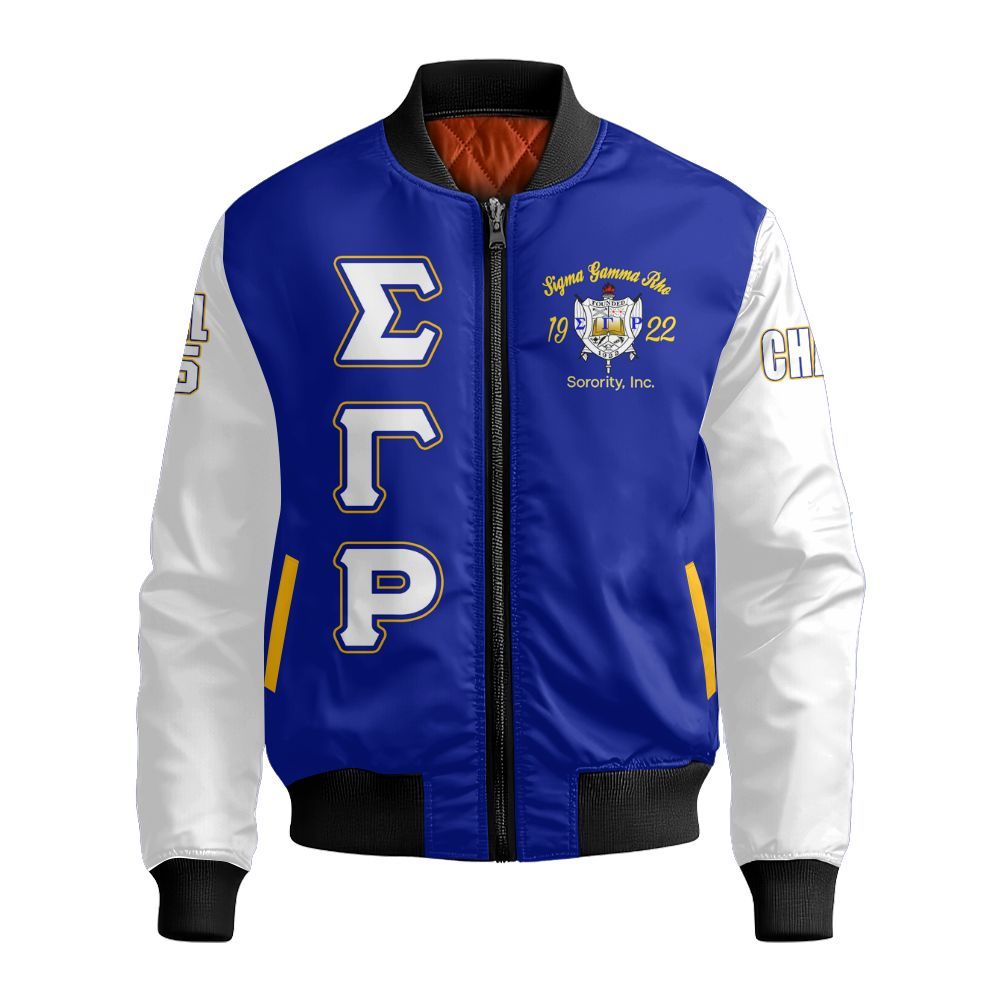 Ireishprint Sigma Gamma Rho Custom Chapter Shirt, Blue Duo Gold Retro Style 1922 Sorority Bomber Jacket
