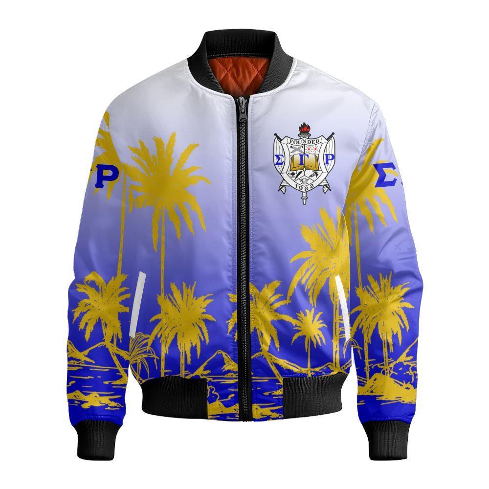 Ireishprint Sigma Gamma Rho Hawaii Shirt, Palm Tree Gradient Hawaii Shirt Sigma Gamma Rho Sorority Bomber Jacket
