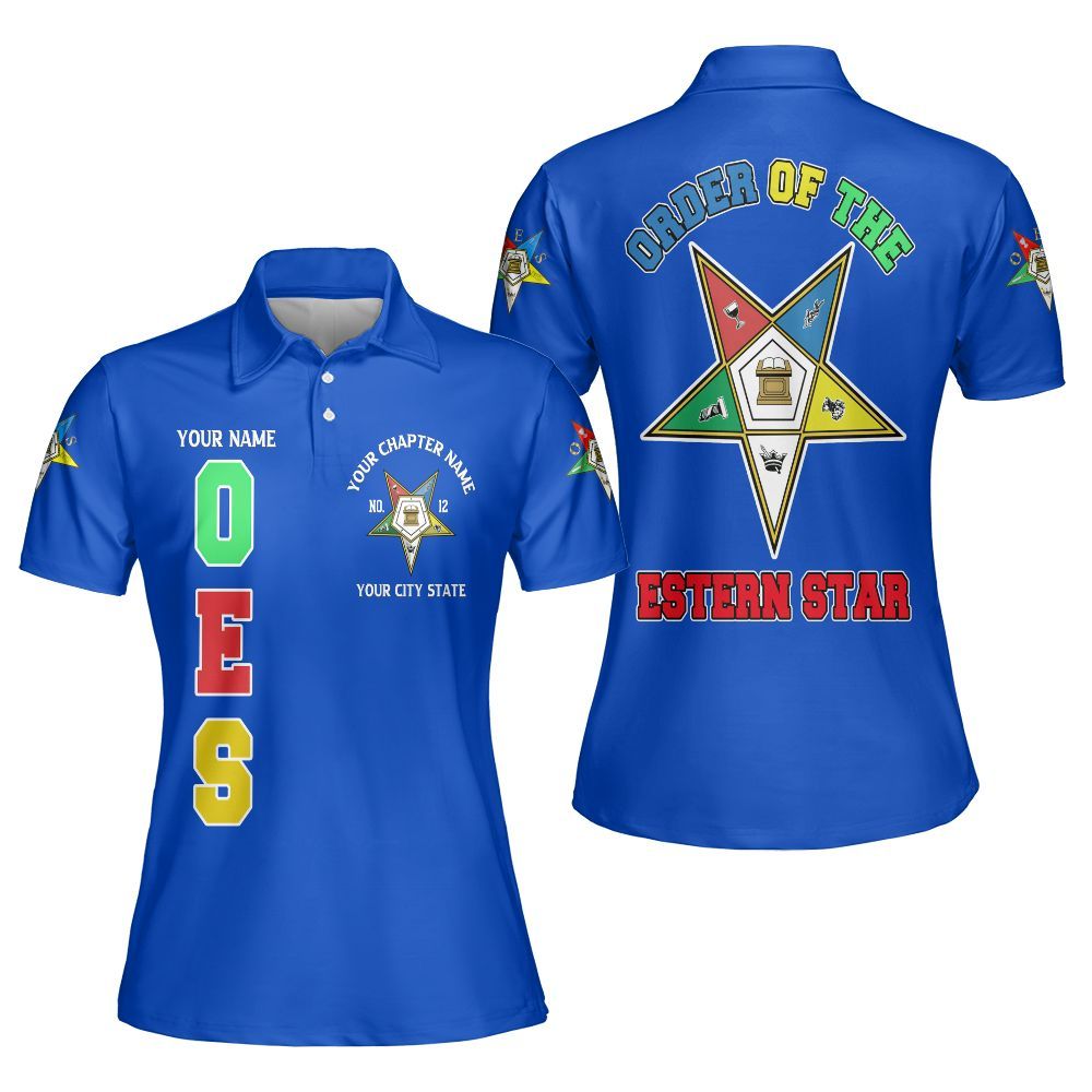 Ireishprint OES Custom Custom Legacy Polo Shirt, Customize Color Block Blue Order Of The Eastern Star OES Sorority Polo Shirt