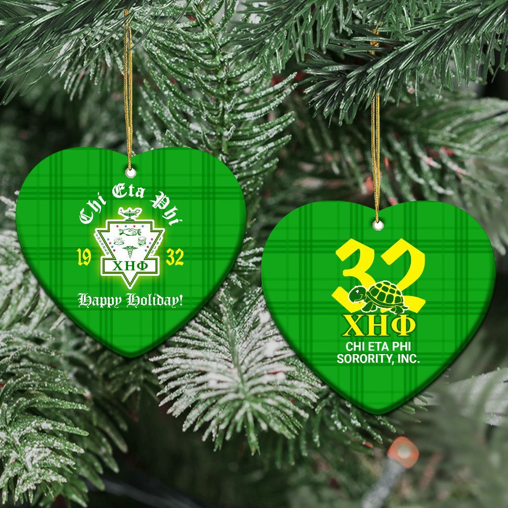 Ireishprint Chi Eta Phi Ceramic Ornament, Turtle Green Mix Yellow Sorority Christmas Ornament
