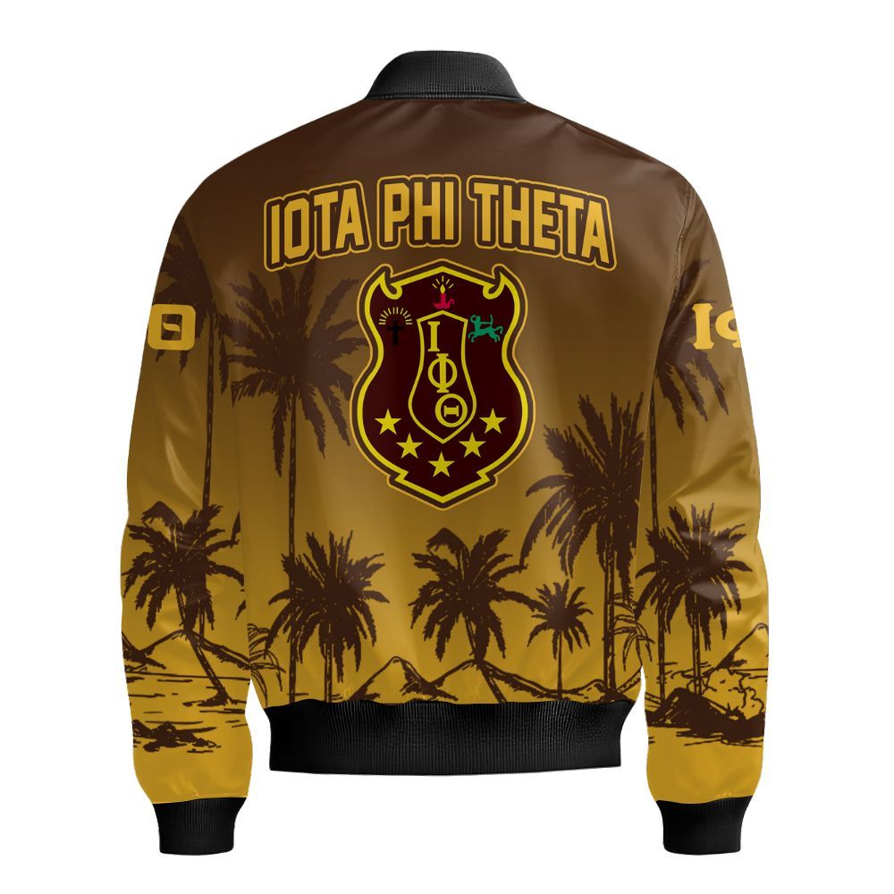Ireishprint Iota Phi Theta Hawaii Shirt, Palm Tree Gradient Hawaii Shirt Iota Phi Theta Fraternity Bomber Jacket