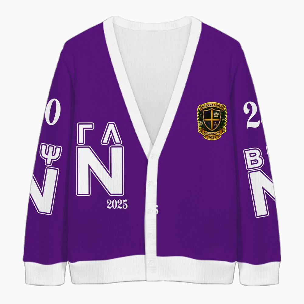 Ireishprint Nu Gamma Lambda Cardigan, Purple Nu Gamma Lambda Sorority Knitted Cardigan