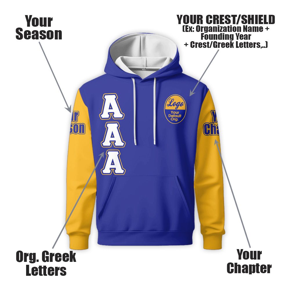 Custom Chapter Hoodie, Sigma Gamma Rho RHoyal Blue Gold Sleeve Sisterhood 1922 Sorority Hoodie
