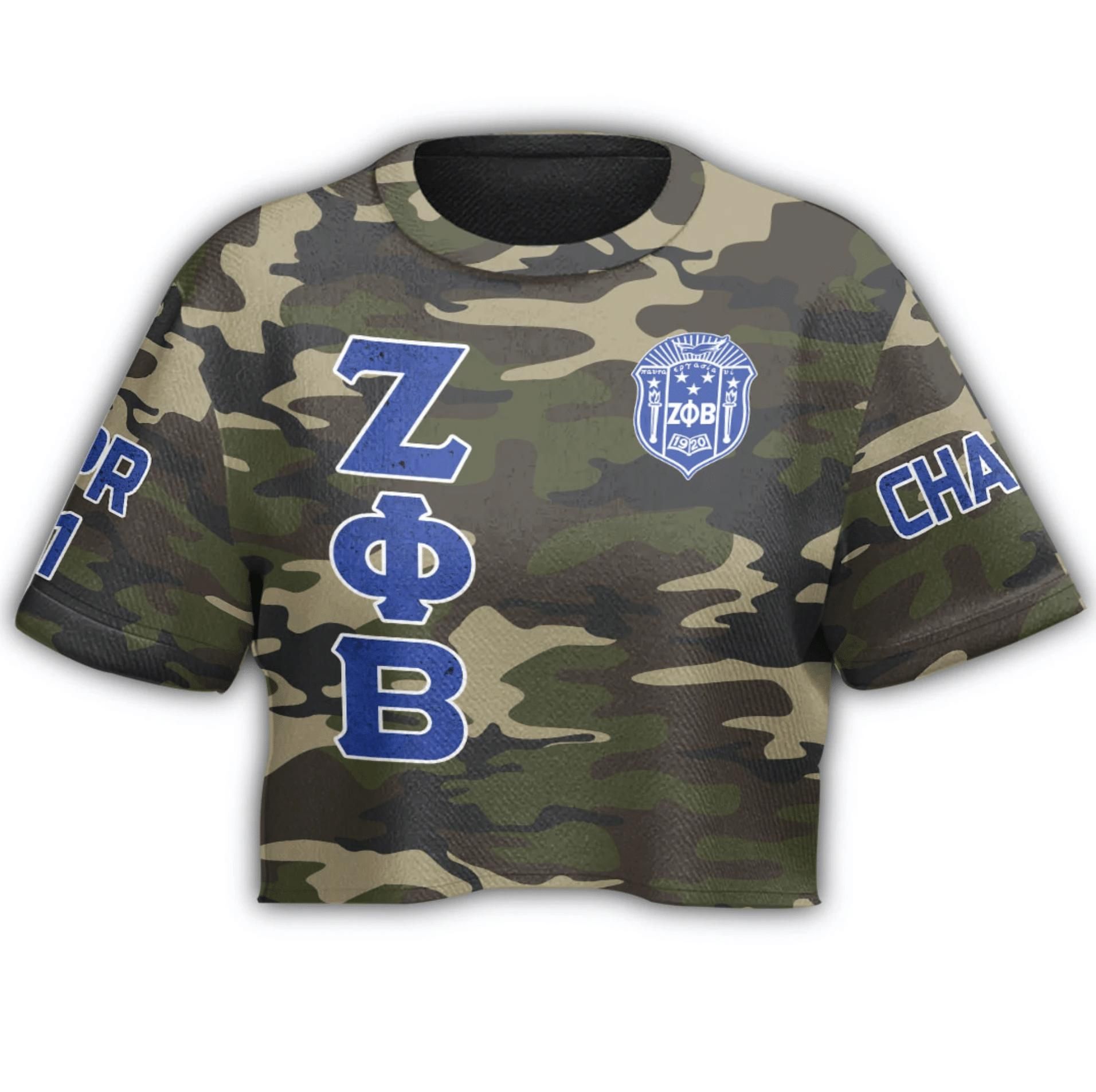 Custom Chapter Zeta Phi Beta Camouflage Croptop T-shirt