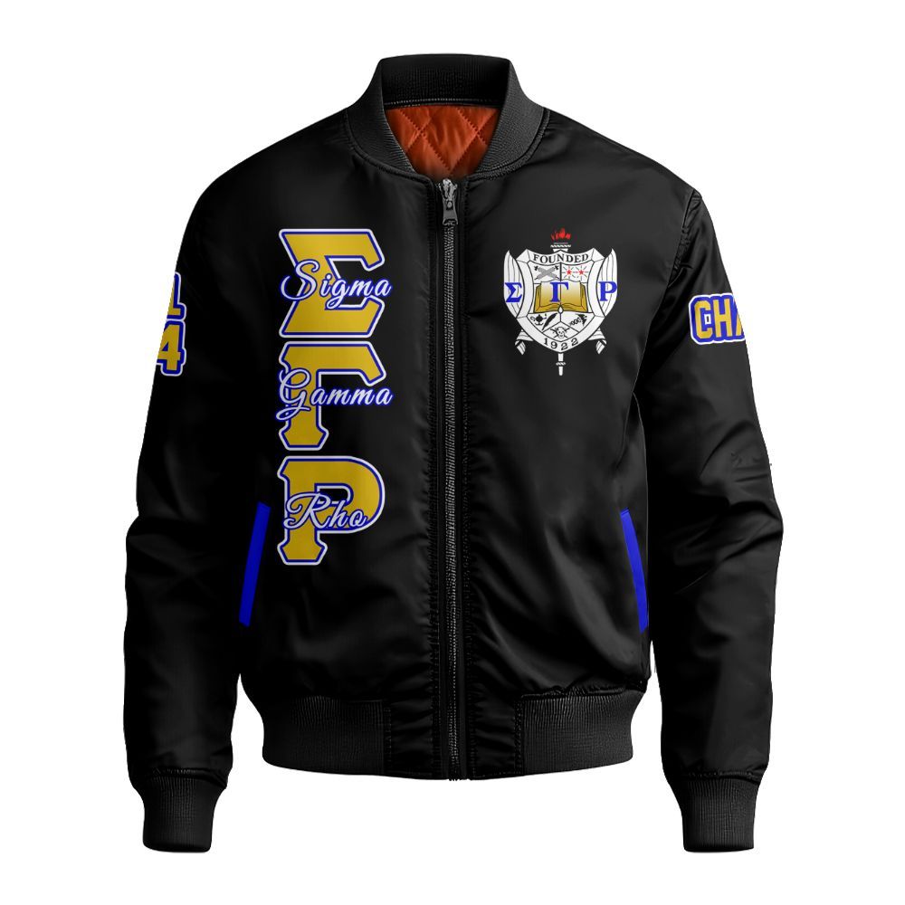 Ireishprint Sigma Gamma Rho Custom Chapter Bomber Jacket, Personalized Black Jacket Sigma Gamma Rho Sorority Bomber Jacket