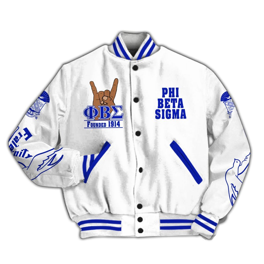 Ireishprint ΦΒΣ Varsity Jacket, Dove Hand Sign White Jacket 1914 Fraternity Jacket