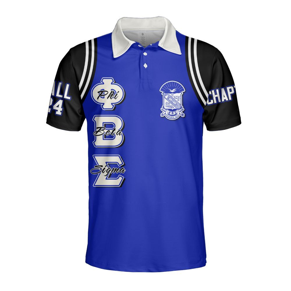 Ireishprint ΦΒΣ Custom Chapter Polo Shirt, Personalized Black Curved Royal Blue 1914 Fraternity Polo Shirt